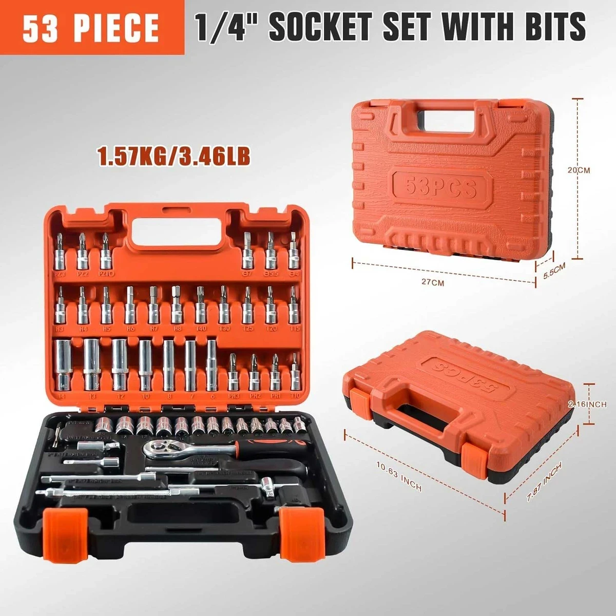 Professional 53 pcs Repair Car Tools Box (10 Year Replacement Guarantee)