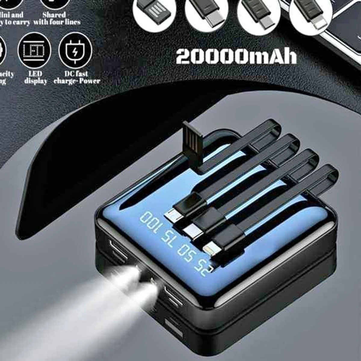 20000 MAH Powerbank with LED Display and All in One Cable set